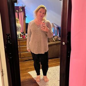 Pink / Gray Sweater W/ Lace Up Top XL